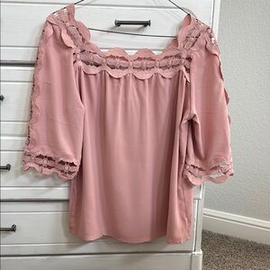 Elegant Pink Lace Trim Women's Top